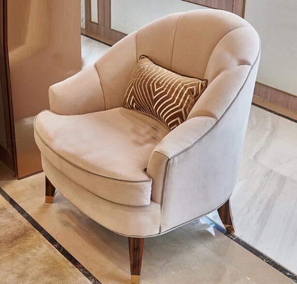 Divans de salon de tapisserie d'ameublement de tissu, chaise longue en bois d'hôtel à extrémité élevé 0