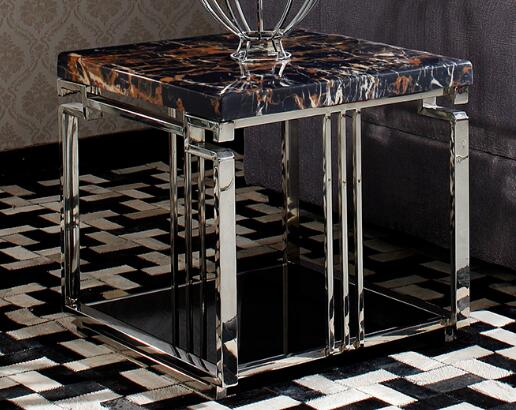 Cadre blanc en métal de table basse de salon de dessus de quartz avec inoxydable poli 1
