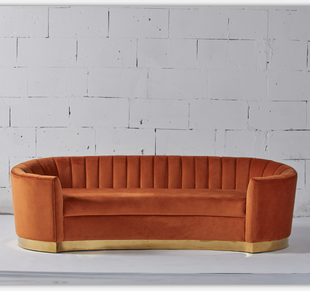 Sofa incurvé par velours orange moderne européen de tissu de style 2