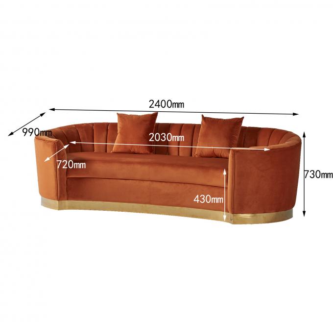 Sofa incurvé par velours orange moderne européen de tissu de style 3