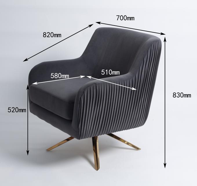 Jambes Grey Velvet Armchair moderne d'acier inoxydable d'or 0