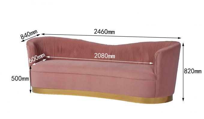 Rose fumeux Sofa With Metal Base de velours tufté de salon 0