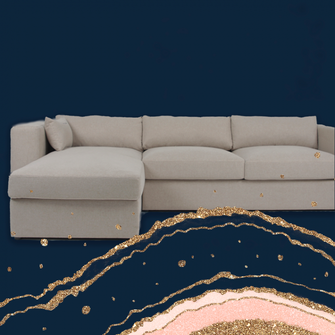 Contemporain 3 Seater L sofa sectionnel de velours blanc de tissu de forme 0