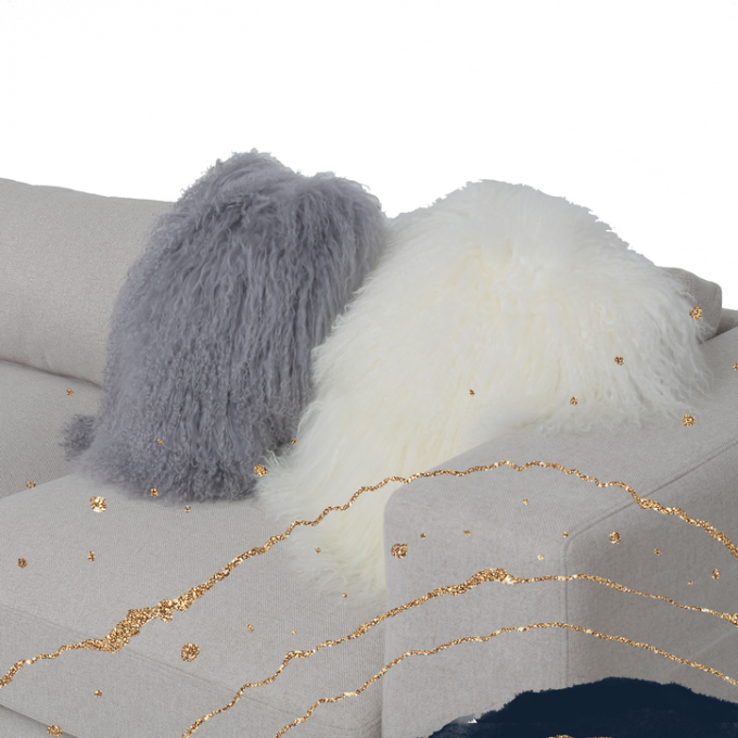 Contemporain 3 Seater L sofa sectionnel de velours blanc de tissu de forme 1