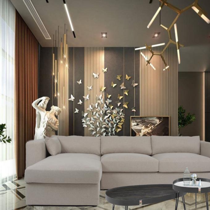 Contemporain 3 Seater L sofa sectionnel de velours blanc de tissu de forme 3