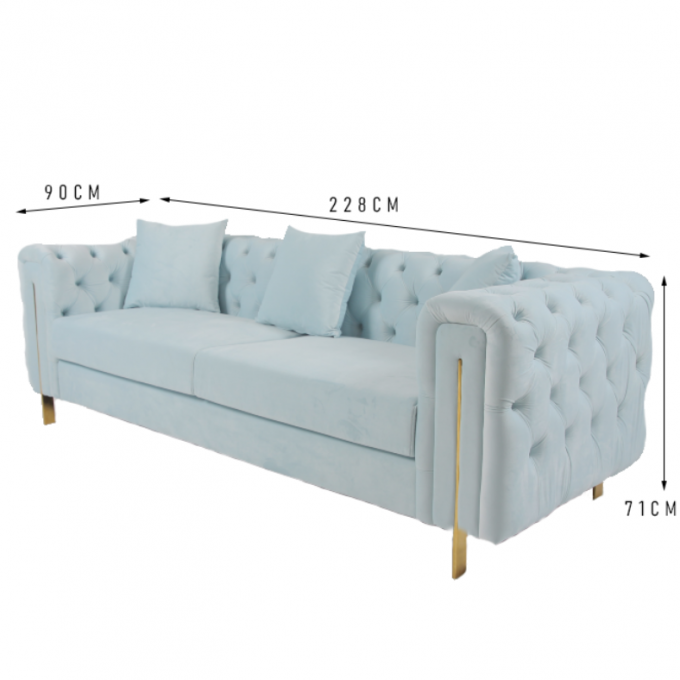 Sofa de salon de texture de bouton de Seater du tissu 3 de velours 0