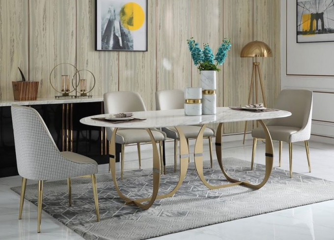 Table de salle à manger 160KG supérieure de marbre blanche moderne d'acier inoxydable 1