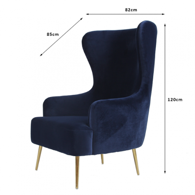 Fauteuil simple tapissé de Blue Velvet avec la jambe en métal 0