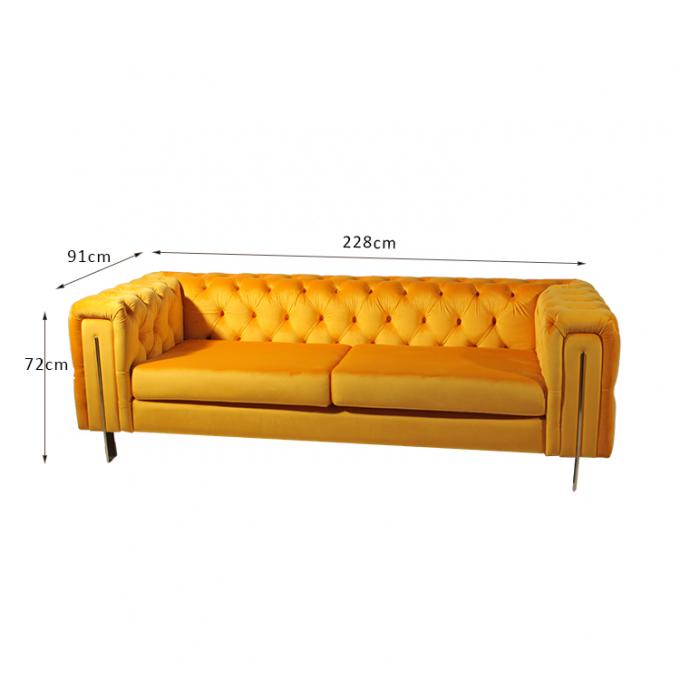 Longueur moderne du sofa 228CM de salon d'acier inoxydable de tissu de velours de style 0
