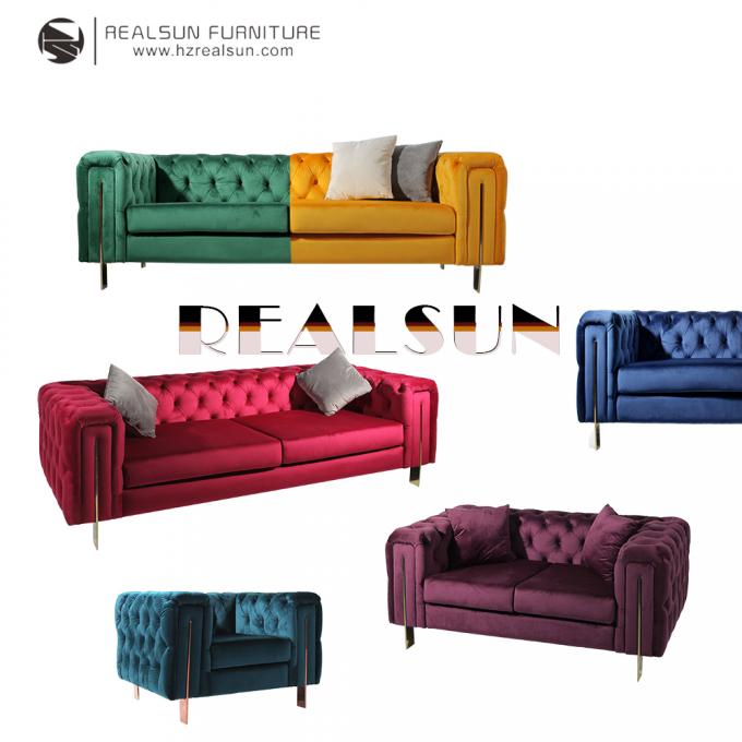 Longueur moderne du sofa 228CM de salon d'acier inoxydable de tissu de velours de style 1