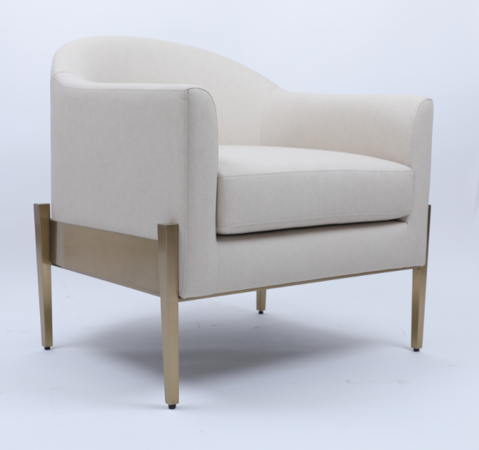 Cadre confortable en métal d'or de luxe de sofa de fauteuil de salon simple de tissu blanc 0