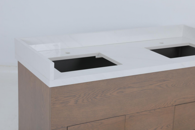 Hôtels commerciaux Vanité de salle de bains teintée en placage de chêne avec console en bois 3