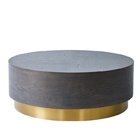 Wooden Top Rounded Living Room Coffee Table Gold Stainless Steel Base