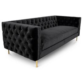 acheter Le bouton noir de tissu de velours a orné le sofa de 3 sièges avec la jambe en laiton d'or en métal 4 pour épouser, sofa de location de salon fabrication en ligne