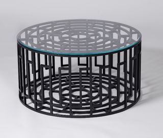 acheter Table basse à base métallique noire de salon avec du verre trempé clair fabrication en ligne