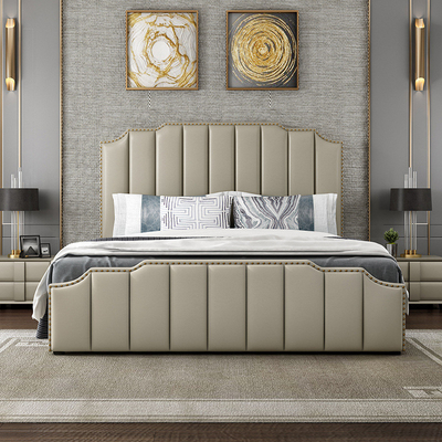 Un bon prix. Meubles givrés 1.8x2.0 M Leather Bed de chambre à coucher d'hôtel de luxe en ligne