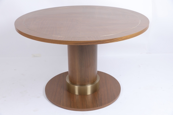 Un bon prix. Base de piédestal de table de salle à manger de frontière de marqueterie en métal de placage de chêne blanc avec le collier en métal en ligne