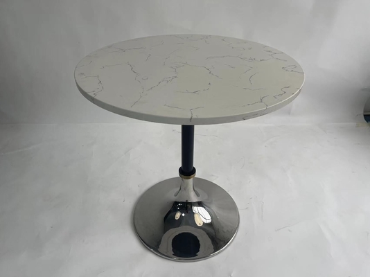 Un bon prix. Tableau de cocktail de marbre blanc de rond supérieur de cygne de l'espace petit avec la base d'acier inoxydable en ligne