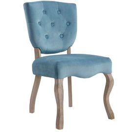 Un bon prix. Les chaises de salle à manger de meubles antiques boutonnent le tissu bleu tufté de toile de couleur en ligne