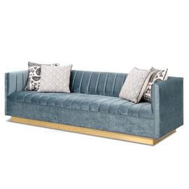 Un bon prix. Tissu moderne Sofa Stainless Steel Golden Brushed Manhattan Sofa With Wide Channel Tufting de Blue Velvet de salon avec en ligne