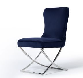 Un bon prix. Les jambes en métal de croix de l'acier inoxydable X boutonnent le tissu bleu-foncé dinant tufté de velours de chaise en ligne