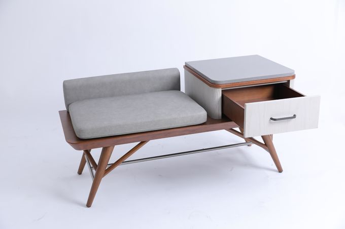 Banc de bagage de tapisserie d'ameublement de chambre à coucher d'hôtel avec des jambes en bois solide de tiroir 1