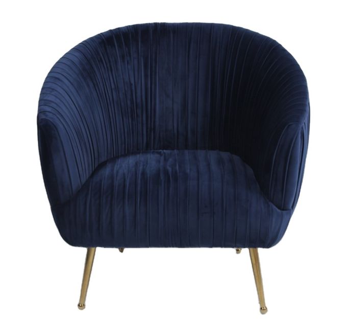 Fauteuil bleu moderne de tissu de velours de 88CM avec des jambes d'acier inoxydable 1