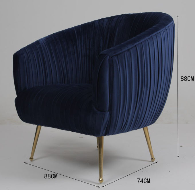 Fauteuil bleu moderne de tissu de velours de 88CM avec des jambes d'acier inoxydable 0