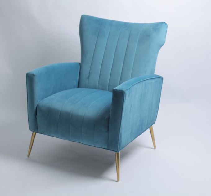 Fauteuil moderne de Blue Velvet avec des jambes d'acier inoxydable 3