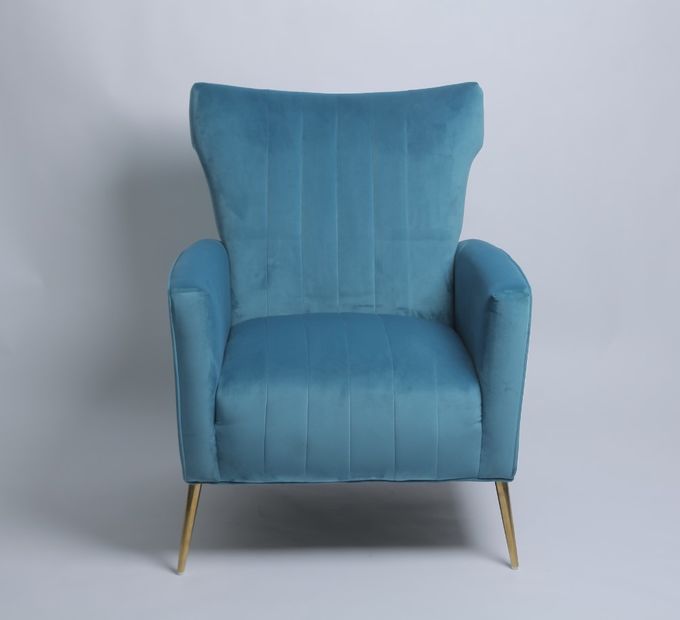 Fauteuil moderne de Blue Velvet avec des jambes d'acier inoxydable 2