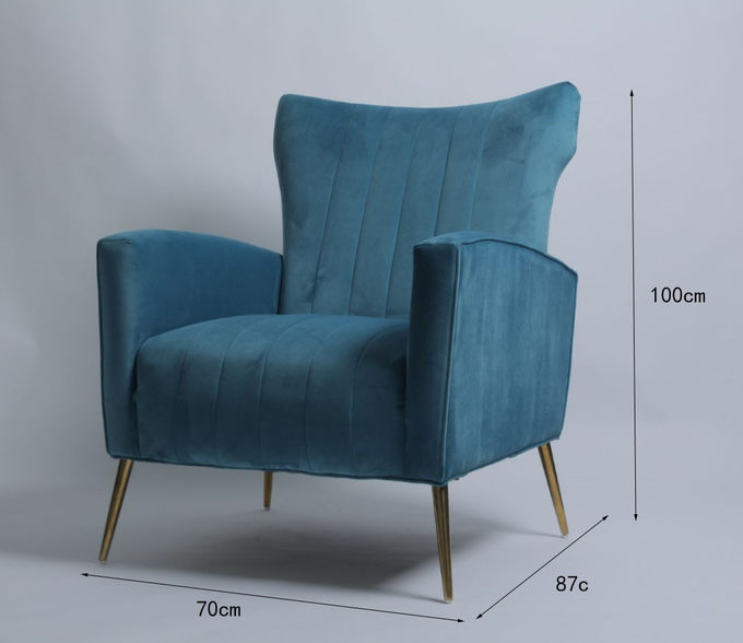 Fauteuil moderne de Blue Velvet avec des jambes d'acier inoxydable 1