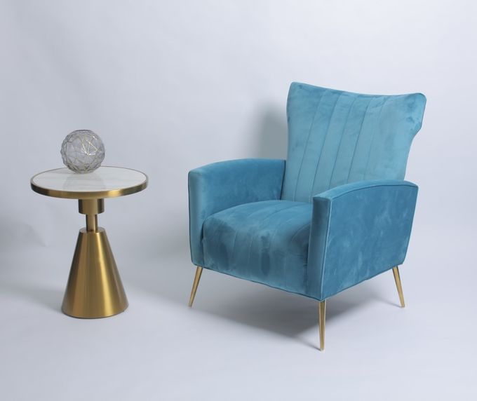 Fauteuil moderne de Blue Velvet avec des jambes d'acier inoxydable 0