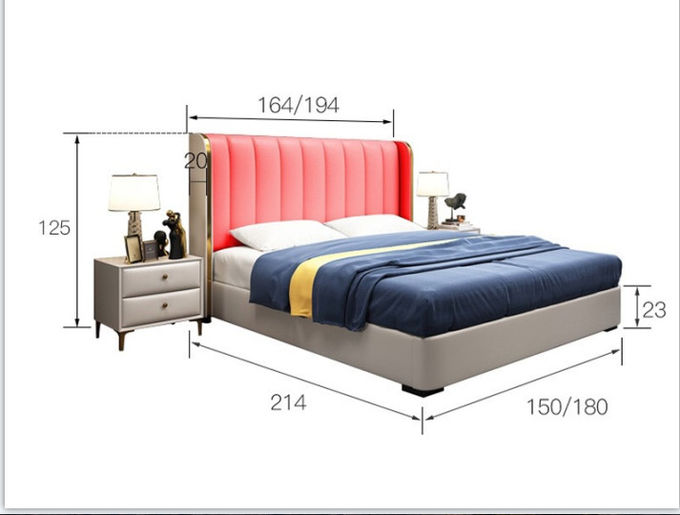 Meubles modernes en cuir de luxe légers de chambre à coucher d'hôtel de double lit lit de mariage de 1,8 m 0